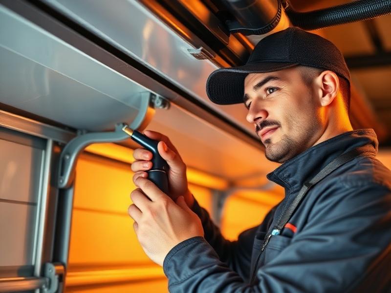 Professional technician performing garage door maintenance service